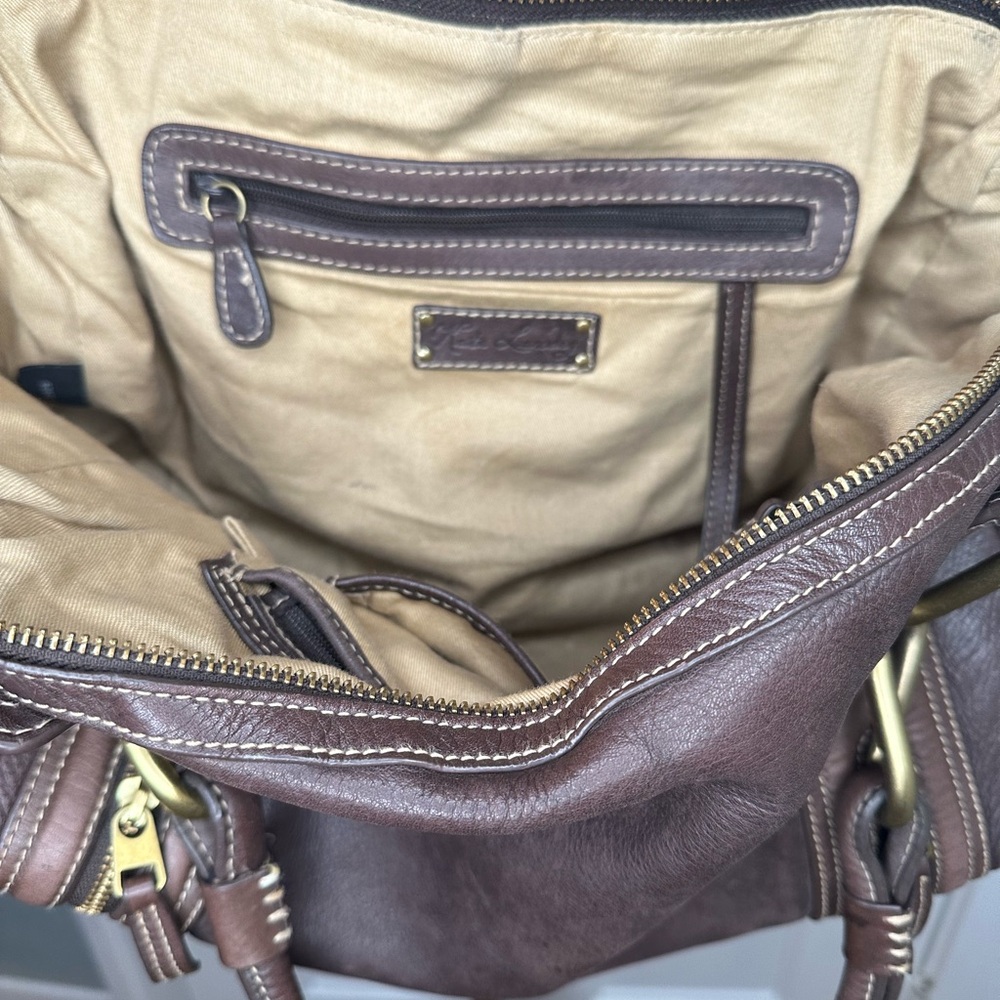 Kate Landry Brown Leather Shoulder Bag with Gold Accents - Picture 5 of 12